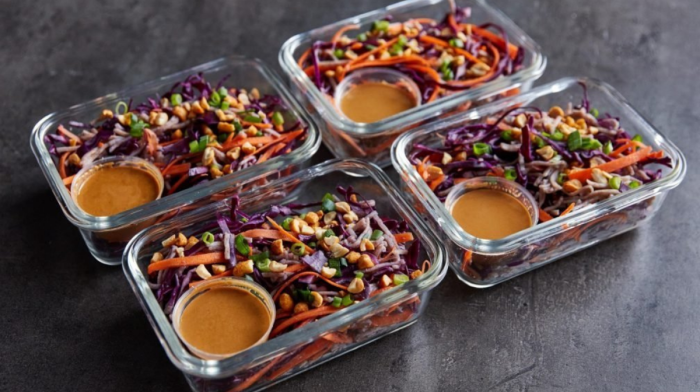 Cold peanut noodle salad served as a light lunch