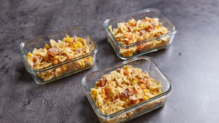 Pasta salad portioned for an easy meal prep lunch