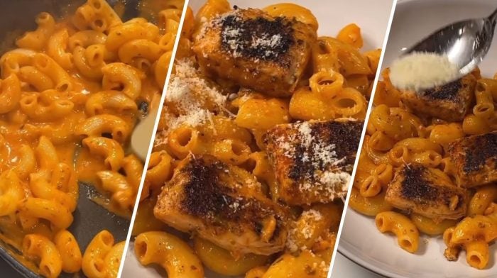 Creamy tomato salmon pasta portioned for meal prep