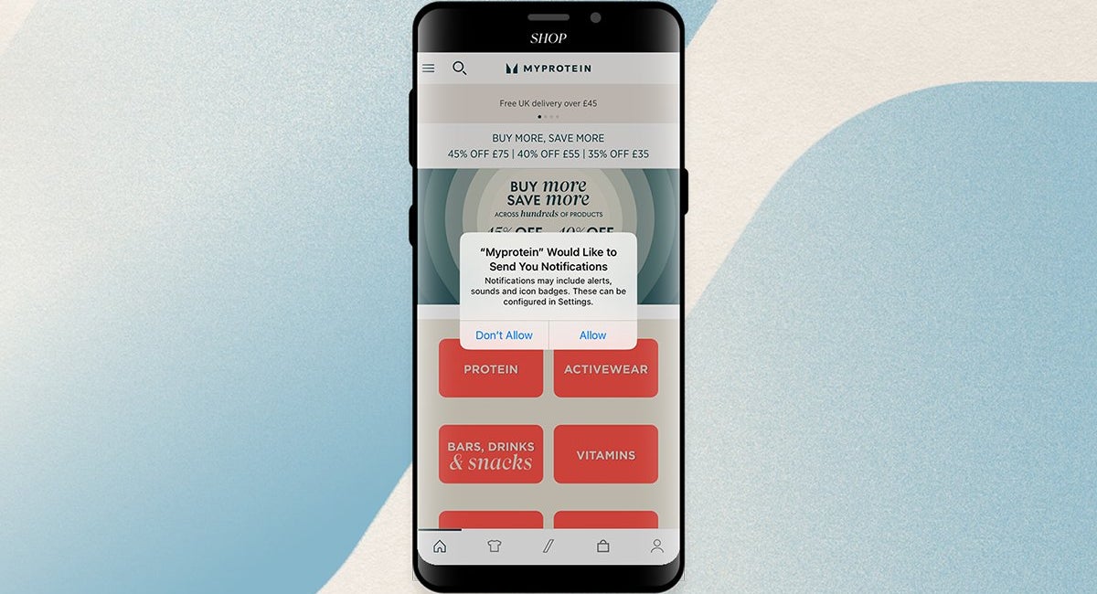 Myprotein app request to allow push notifications on display