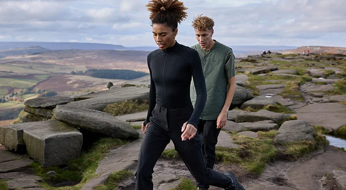 man and woman hiking