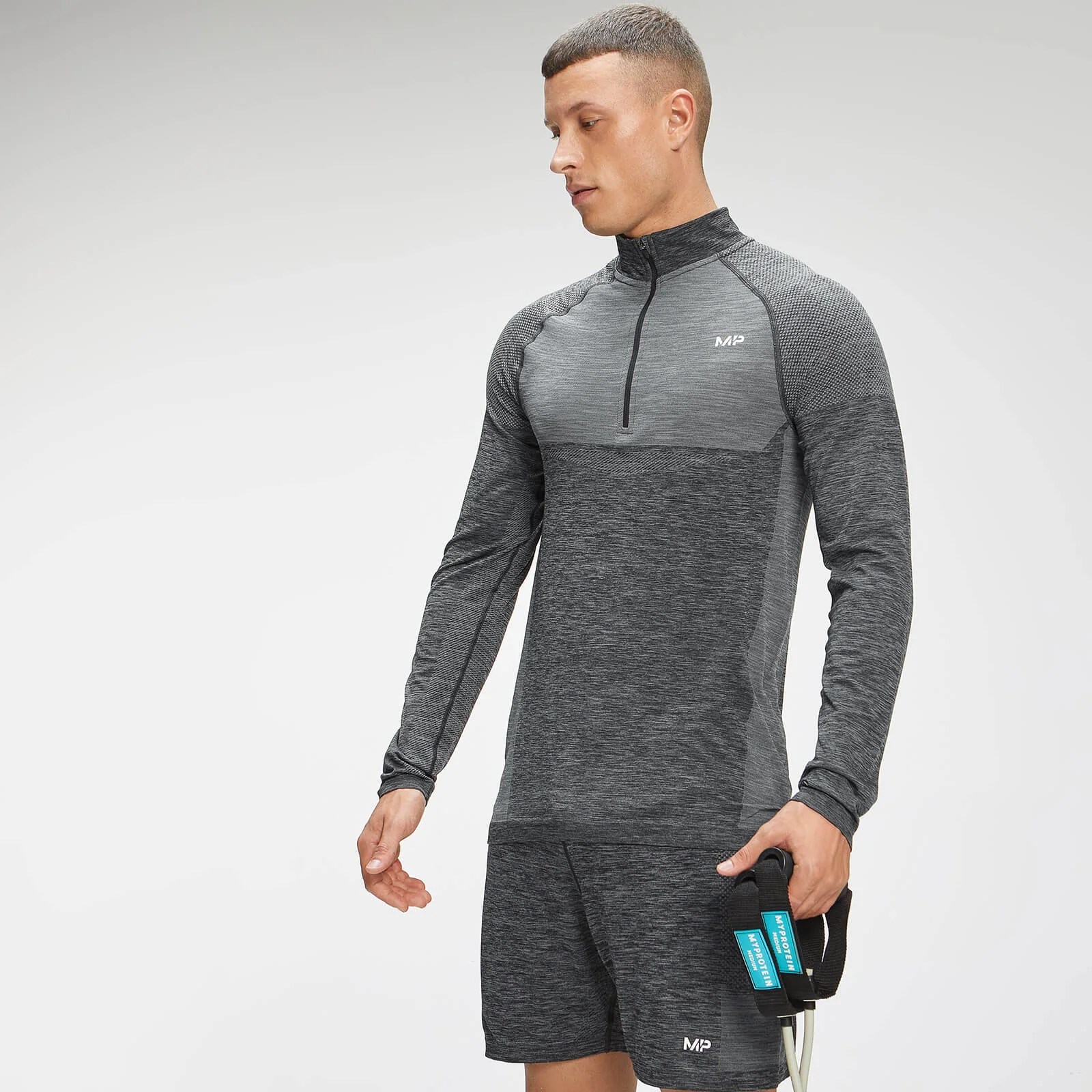 MP Men's Seamless 1/4 Zip - Dark Grey Marl - XXS Image 1