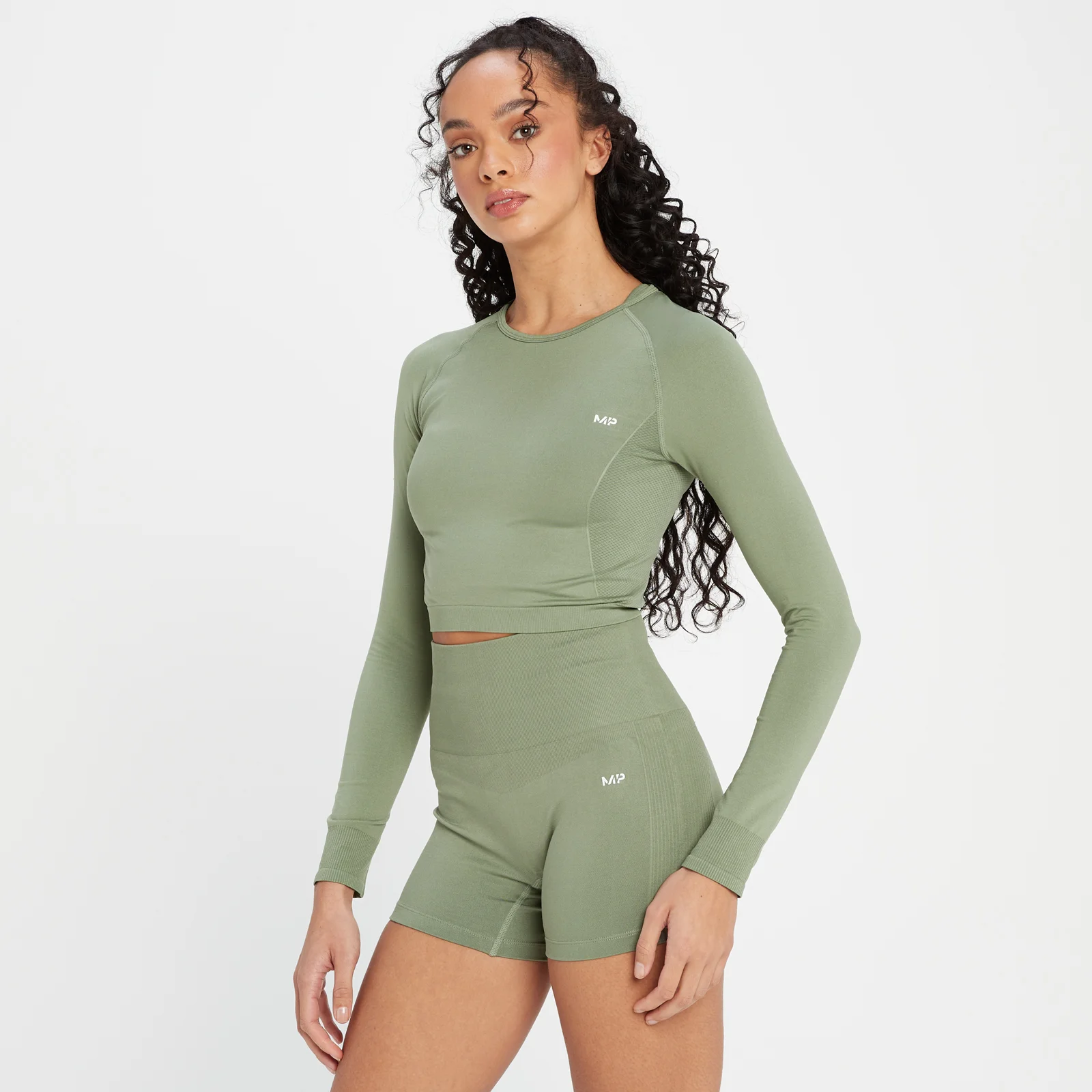MP Women's Shape Seamless Long Sleeve Crop Top - Washed Jade - XXS Image 1