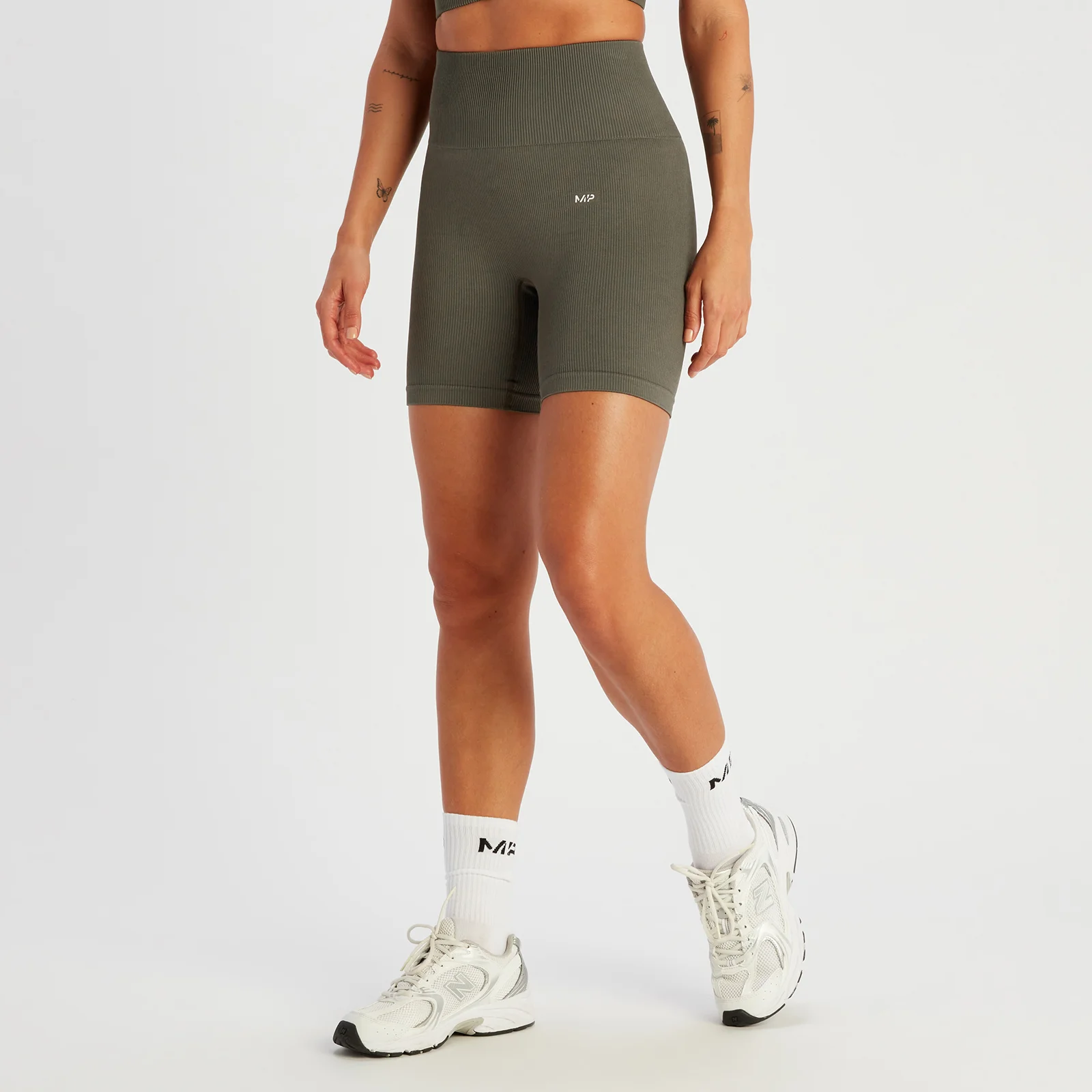 MP Women's Tempo Rib Seamless Shorts - Taupe Green - XS Image 1
