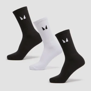 MP Unisex Crew Socks (3 Pack) - Black/White - Size UK 6-8