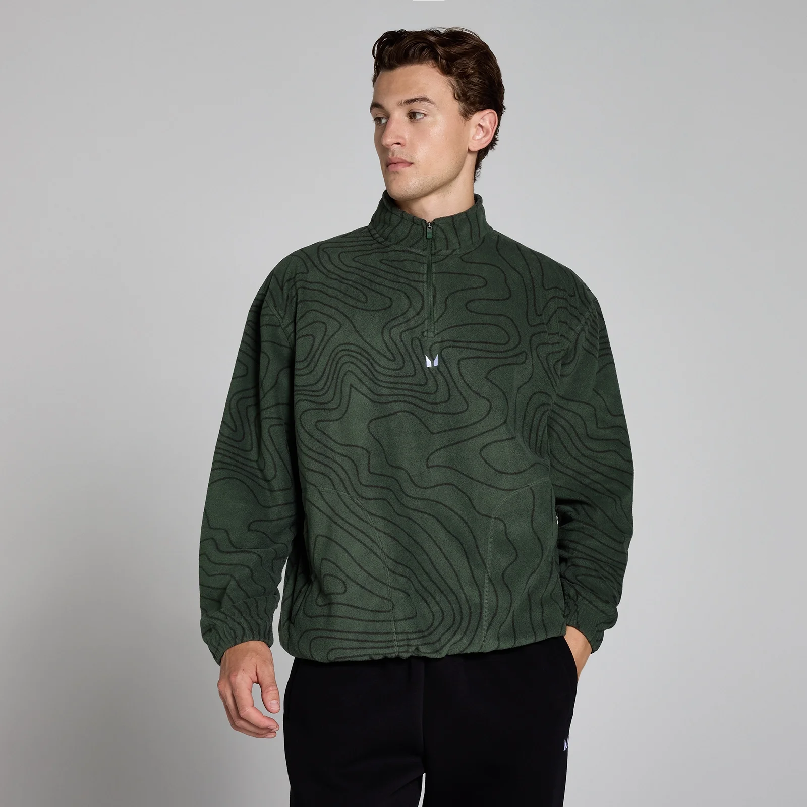 MP Men's Printed 1/4 Zip Fleece - Forest Green - XS Image 1
