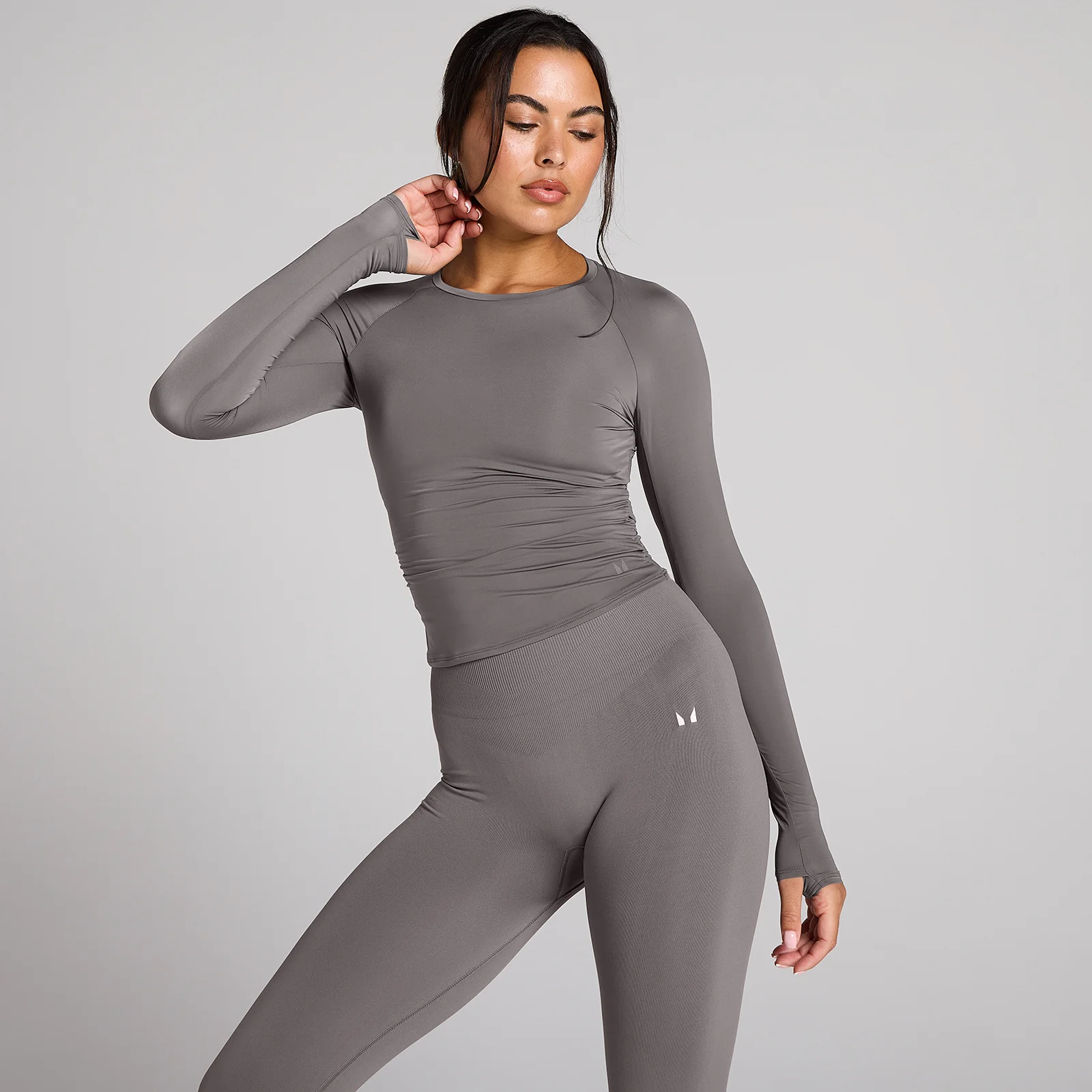 MP Women's Tempo Sheer Ruched Long Sleeve Top - Dark Truffle - XS Image 1