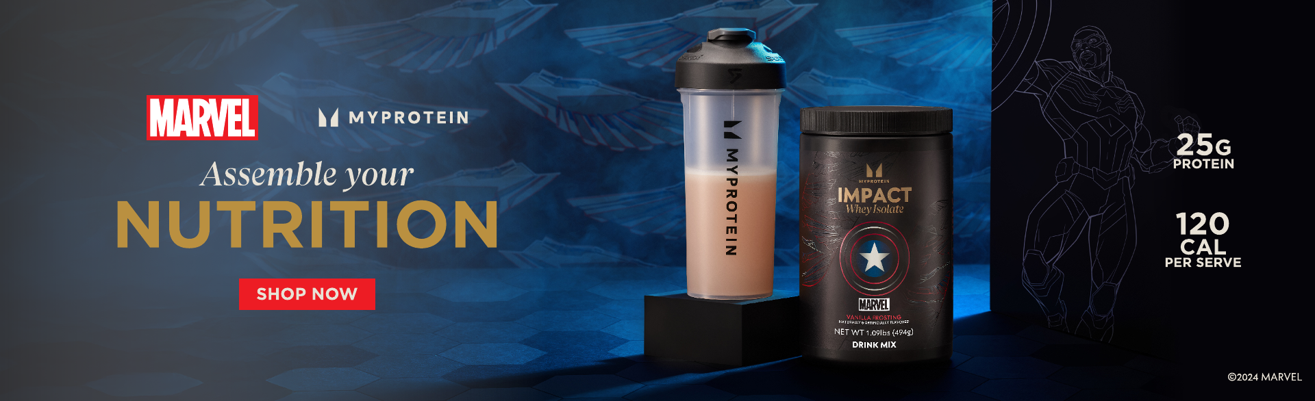 Marvel x Myprotein - Train like a superhero with Black Panther, Spiderman, Hulk and Captain Marvel. Choose from Clear Whey or Impact Whey Protein.